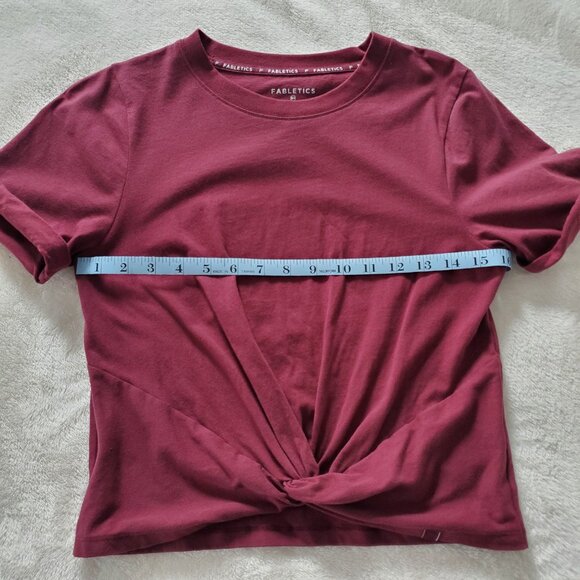 Fabletics 100% Cotton Front-Twist Tee Merlot Red Color XS/4 - Picture 7 of 8